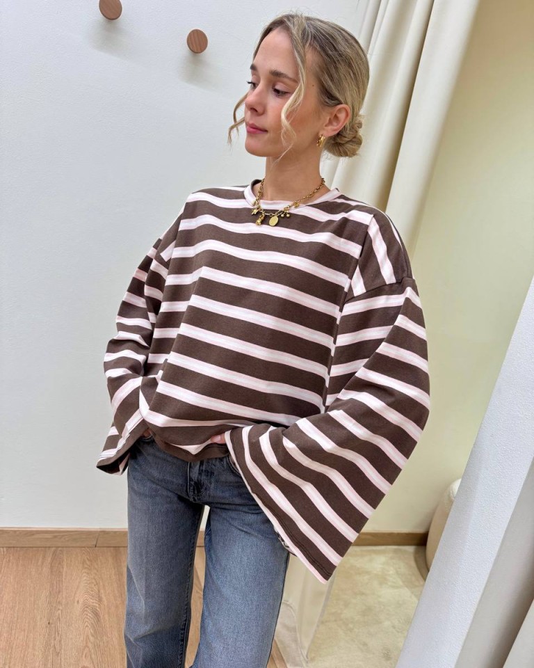 Maglia maniche ampissime righe moro panna e rosa Vicolo Shop Online Maglia maniche ampissime righe moro panna e rosa Vicolo