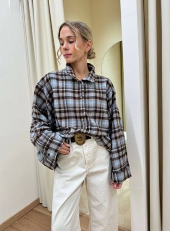 Shop Online Camicia manica ampia check celeste e moro Tensione In