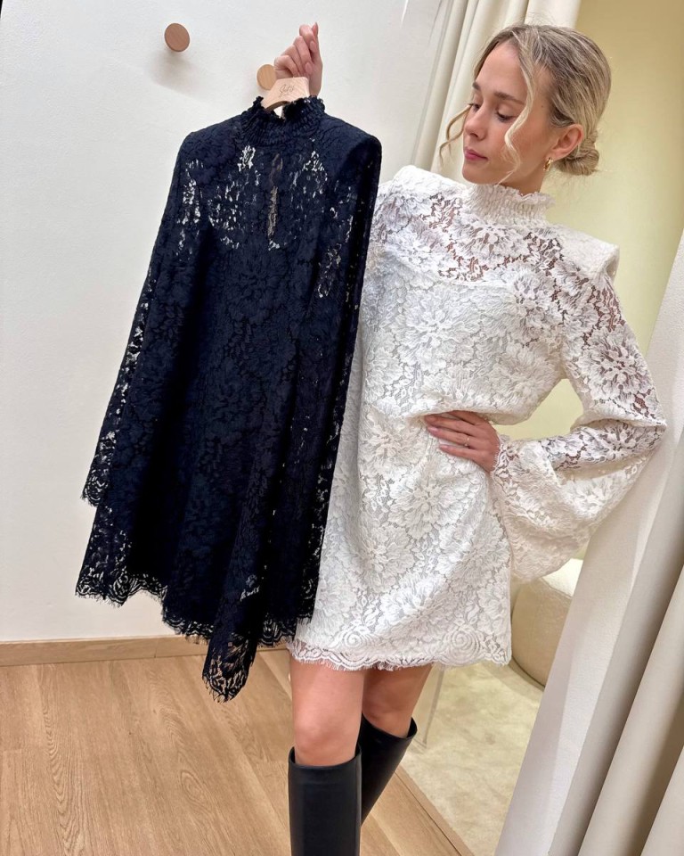 Vestito collo alto in pizzo panna Tensione In Shop Online Vestito collo alto in pizzo panna Tensione In