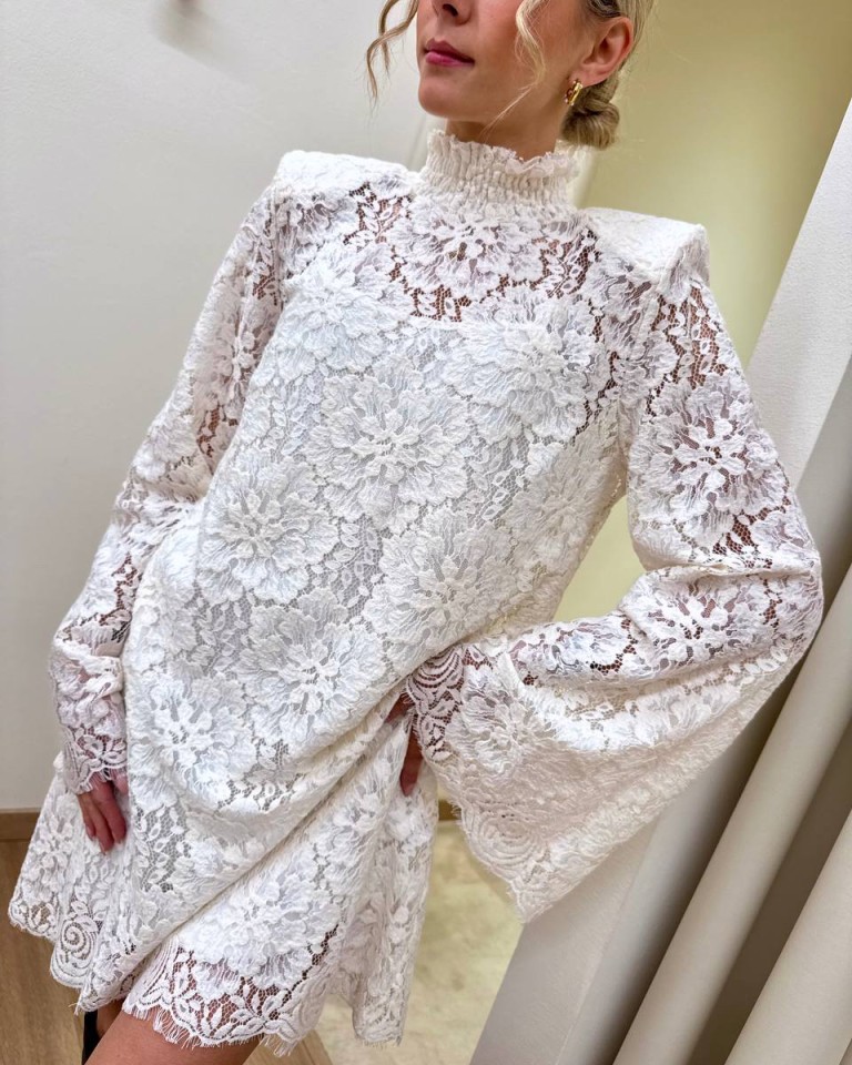 Vestito collo alto in pizzo panna Tensione In Shop Online Vestito collo alto in pizzo panna Tensione In