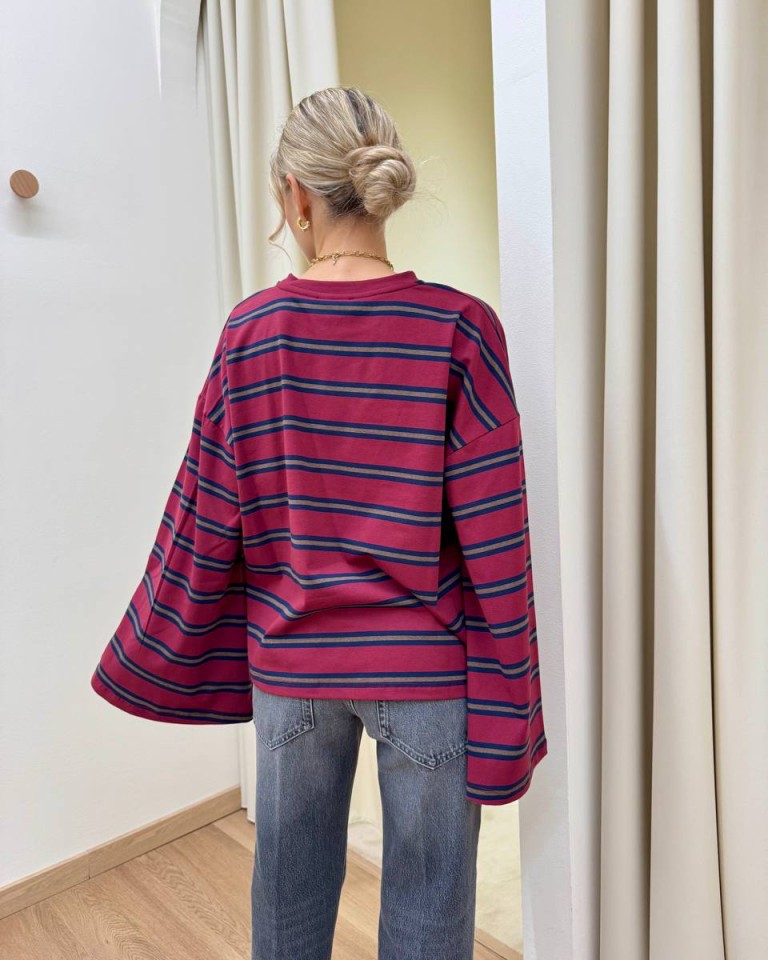Maglia maniche ampissime righe bordeaux blu e moro Vicolo Shop Online Maglia maniche ampissime righe bordeaux blu e moro Vicolo