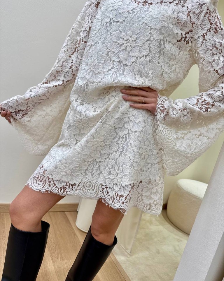 Vestito collo alto in pizzo panna Tensione In Shop Online Vestito collo alto in pizzo panna Tensione In