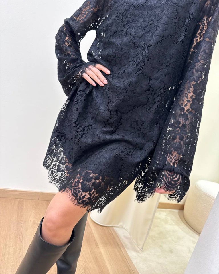 Vestito collo alto in pizzo nero Tensione In Shop Online Vestito collo alto in pizzo nero Tensione In
