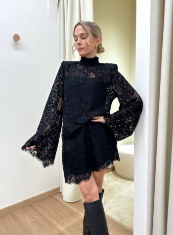 Shop Online Vestito collo alto in pizzo nero Tensione In
