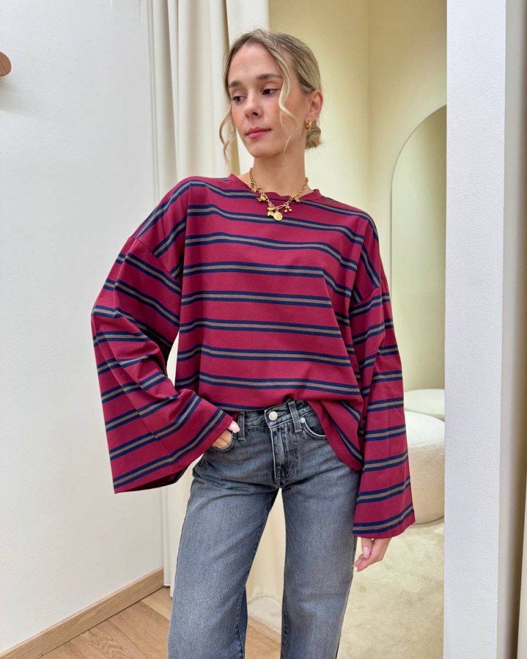 Maglia maniche ampissime righe bordeaux blu e moro Vicolo Shop Online Maglia maniche ampissime righe bordeaux blu e moro Vicolo