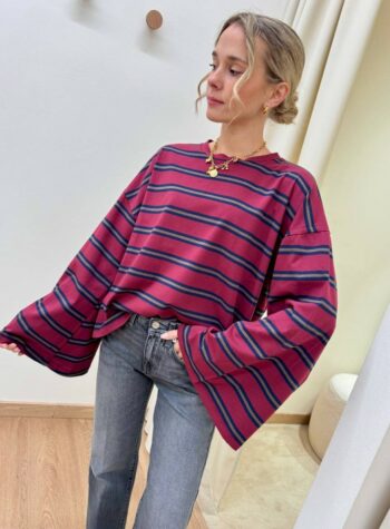 Shop Online Maglia maniche ampissime righe bordeaux blu e moro Vicolo