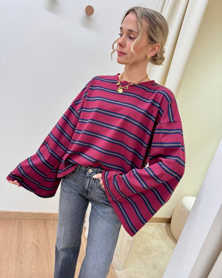 Maglia maniche ampissime righe bordeaux blu e moro Vicolo Shop Online Maglia maniche ampissime righe bordeaux blu e moro Vicolo