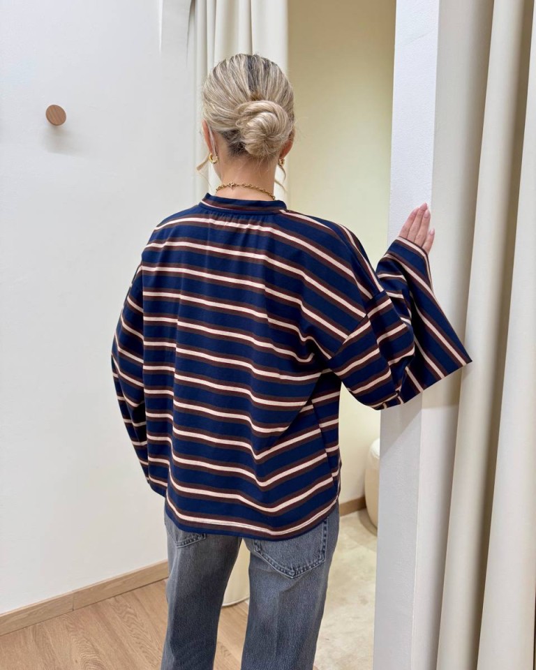 Maglia maniche ampissime righe blu moro e beige Vicolo Shop Online Maglia maniche ampissime righe blu moro e beige Vicolo