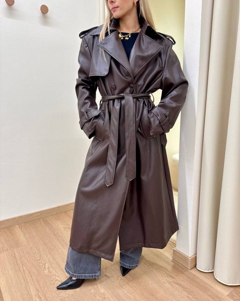 Trench lungo ecopelle moro HaveOne Shop Online Trench lungo ecopelle moro HaveOne