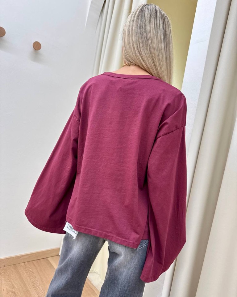 Maglia maniche ampissime bordeaux HaveOne Shop Online Maglia maniche ampissime bordeaux HaveOne