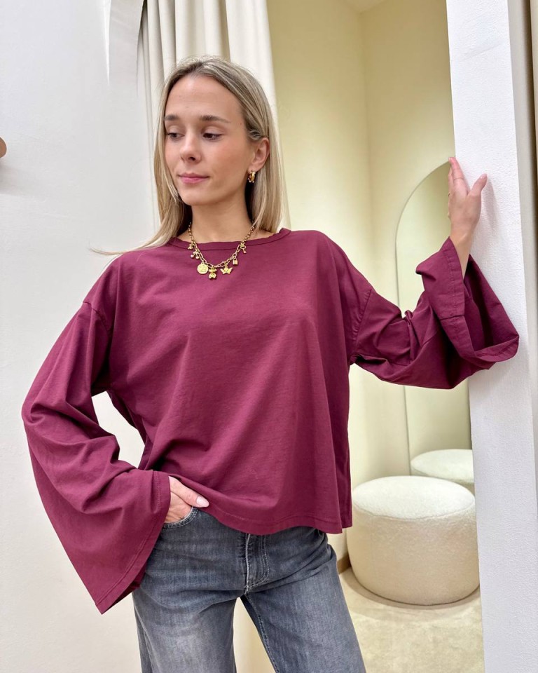 Maglia maniche ampissime bordeaux HaveOne Shop Online Maglia maniche ampissime bordeaux HaveOne