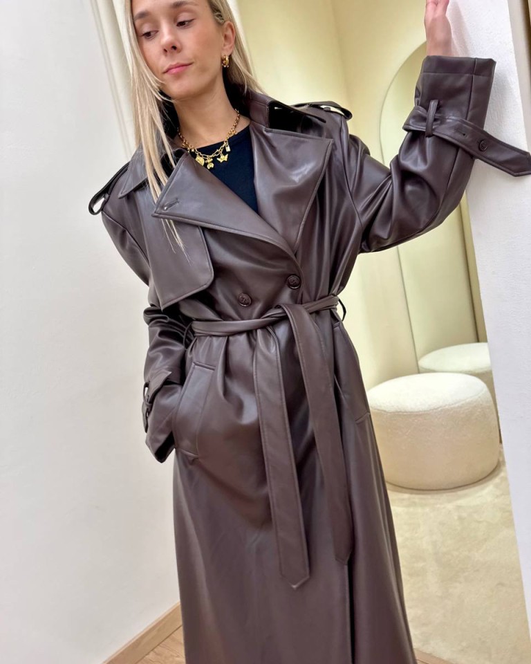Trench lungo ecopelle moro HaveOne Shop Online Trench lungo ecopelle moro HaveOne