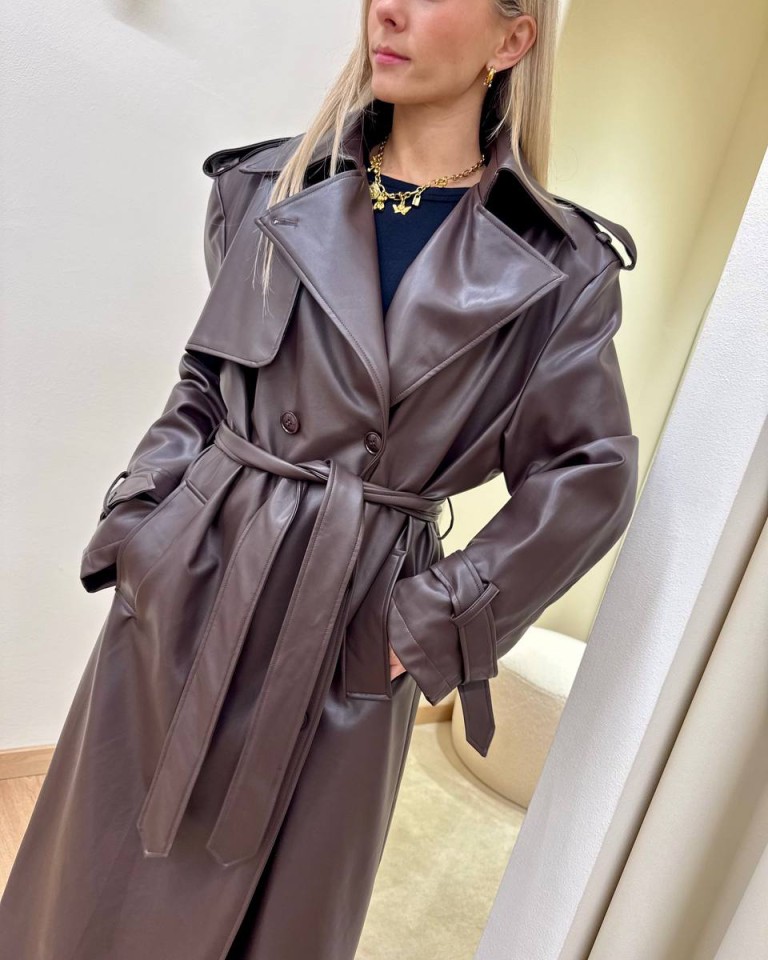 Trench lungo ecopelle moro HaveOne Shop Online Trench lungo ecopelle moro HaveOne