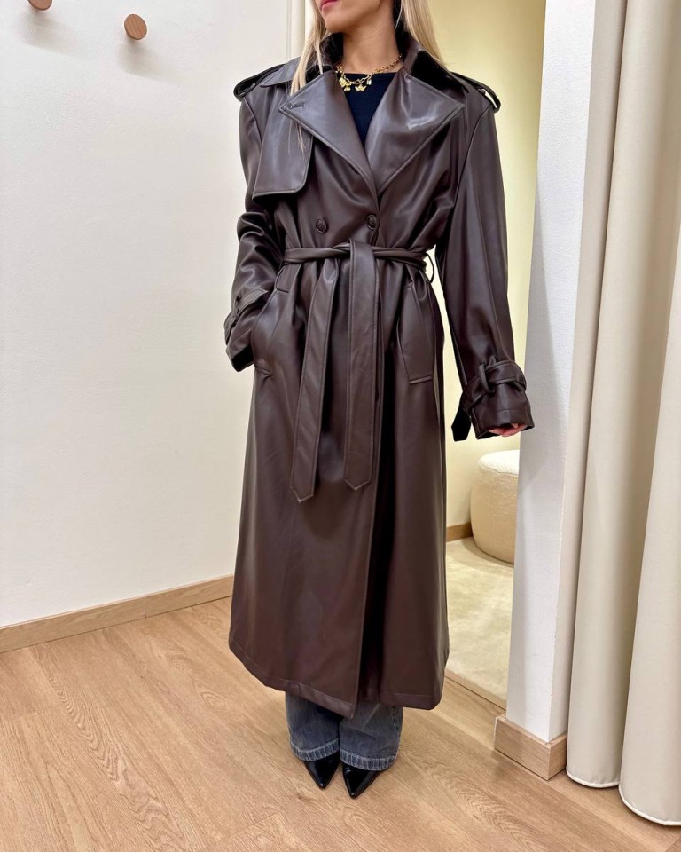 Trench lungo ecopelle moro HaveOne Shop Online Trench lungo ecopelle moro HaveOne