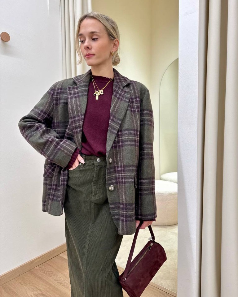 Giacca con lana check militare e bordeaux HaveOne Shop Online Giacca con lana check militare e bordeaux HaveOne