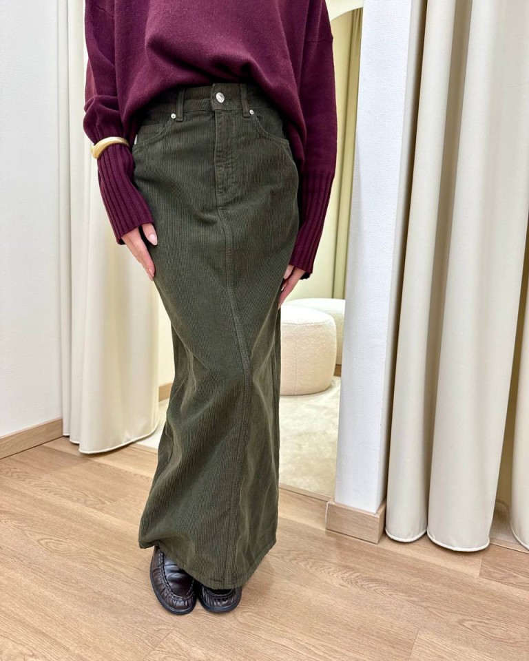 Gonna OLIVIA in velluto rocciatore verde militare Vicolo Shop Online Gonna OLIVIA in velluto rocciatore verde militare Vicolo