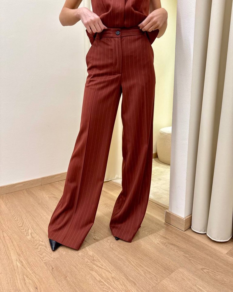 Pantalone palazzo gessato mattone Vicolo Shop Online Pantalone palazzo gessato mattone Vicolo