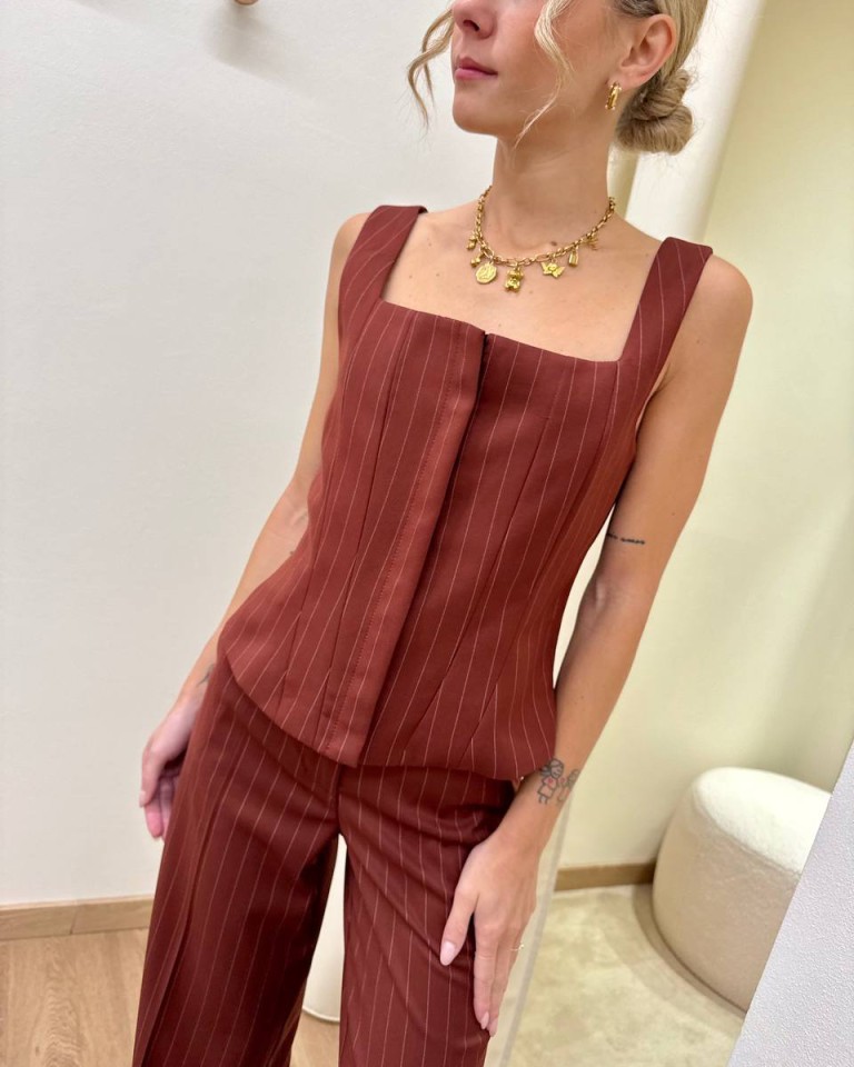Top bustier gessato mattone Vicolo Shop Online Top bustier gessato mattone Vicolo