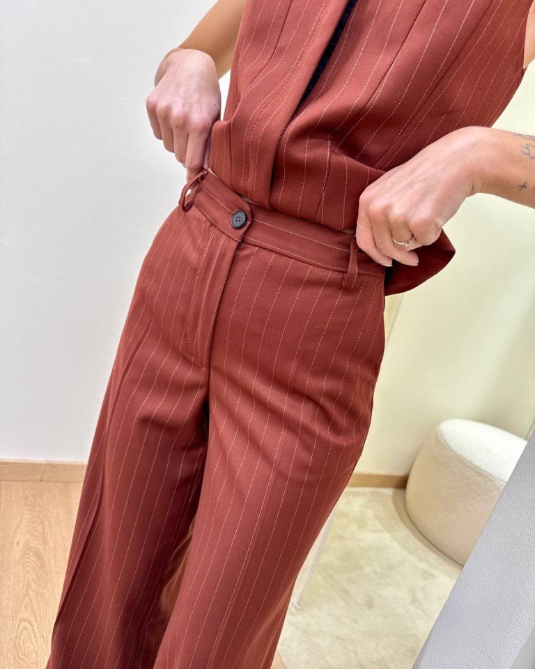 Pantalone palazzo gessato mattone Vicolo Shop Online Pantalone palazzo gessato mattone Vicolo