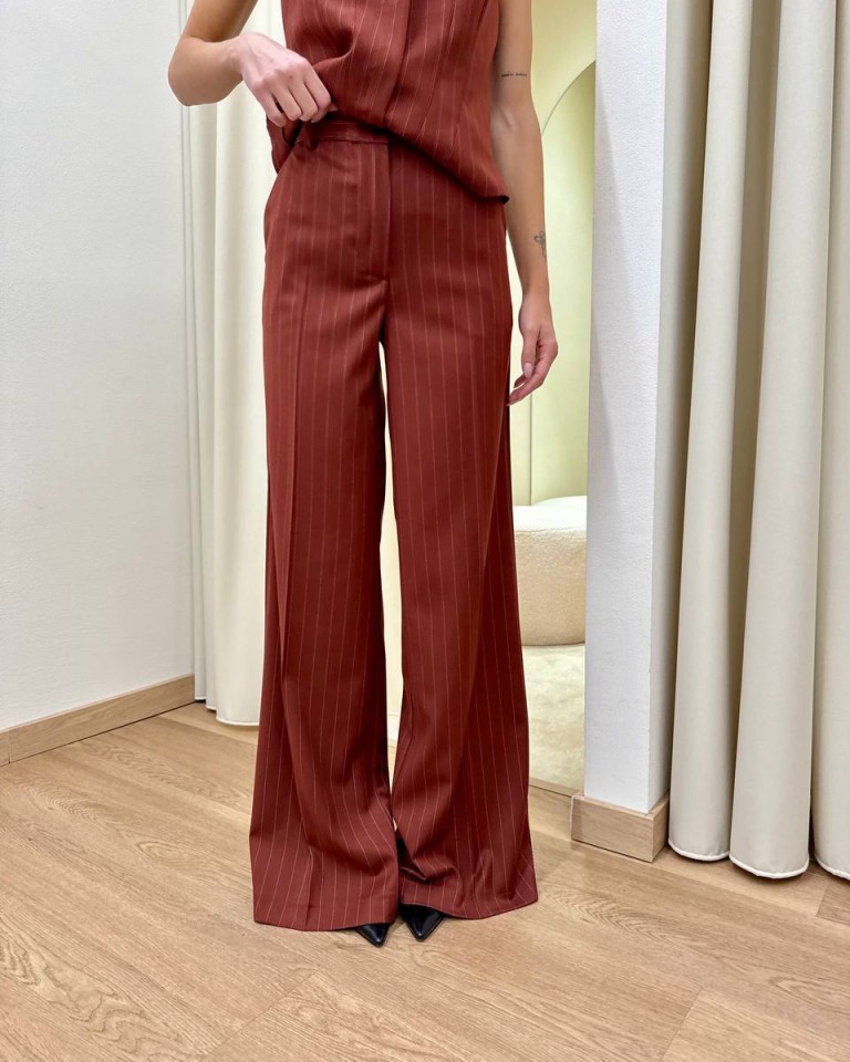 Pantalone palazzo gessato mattone Vicolo Shop Online Pantalone palazzo gessato mattone Vicolo