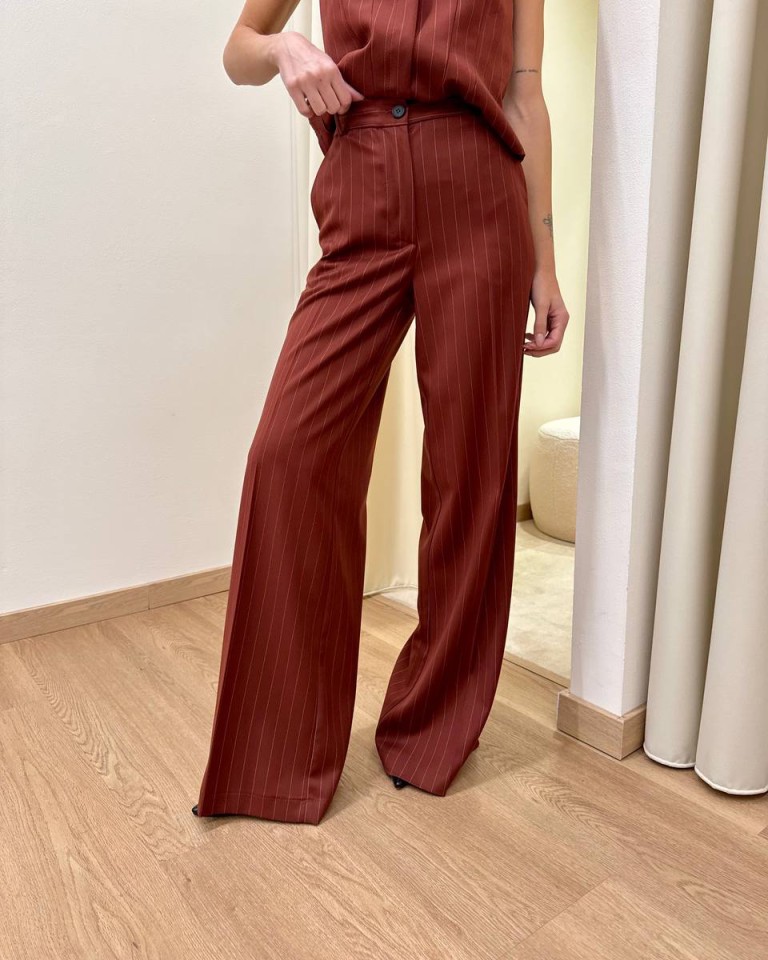 Pantalone palazzo gessato mattone Vicolo Shop Online Pantalone palazzo gessato mattone Vicolo