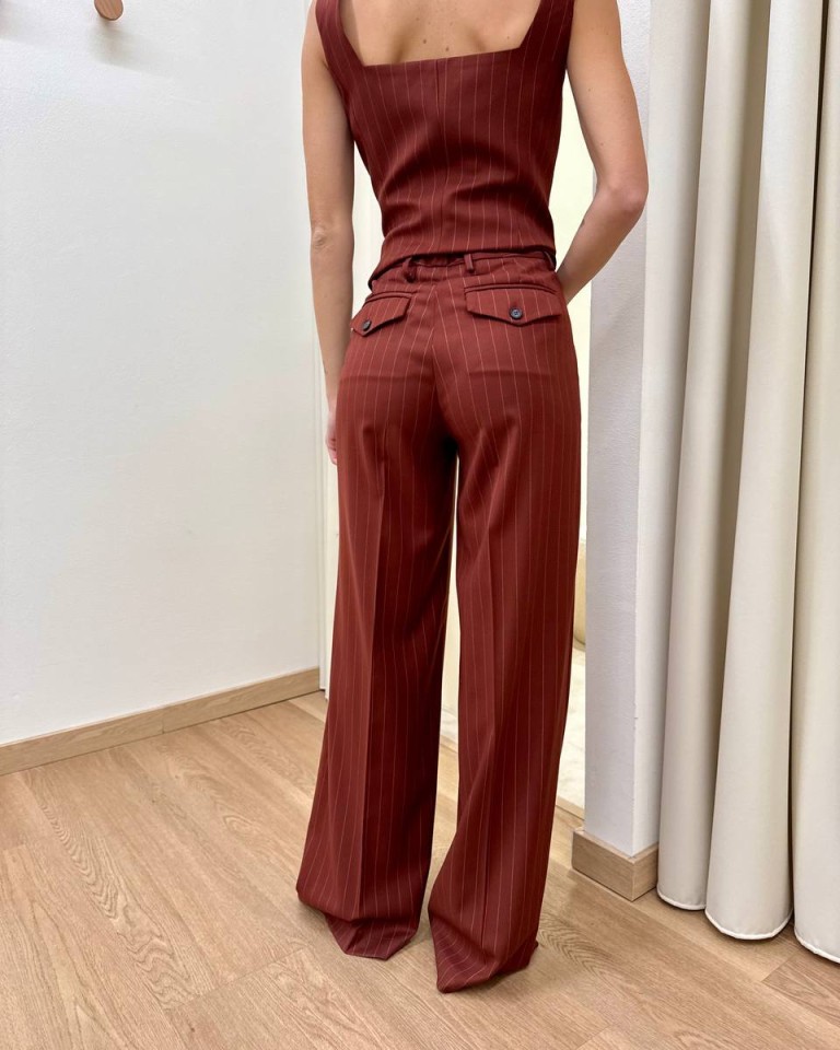 Pantalone palazzo gessato mattone Vicolo Shop Online Pantalone palazzo gessato mattone Vicolo