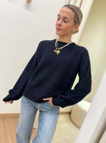Shop Online Maglione basic girocollo con alpaca nero Kontatto
