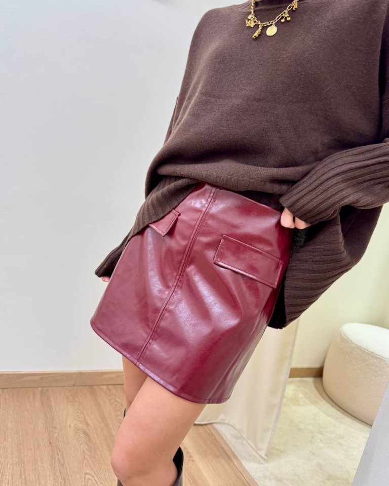 Minigonna ecopelle bordeaux Vicolo Shop Online Minigonna ecopelle bordeaux Vicolo