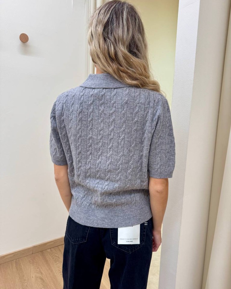 Maglia trecce manica corta polo grigio mélange Vicolo Shop Online Maglia trecce manica corta polo grigio mélange Vicolo