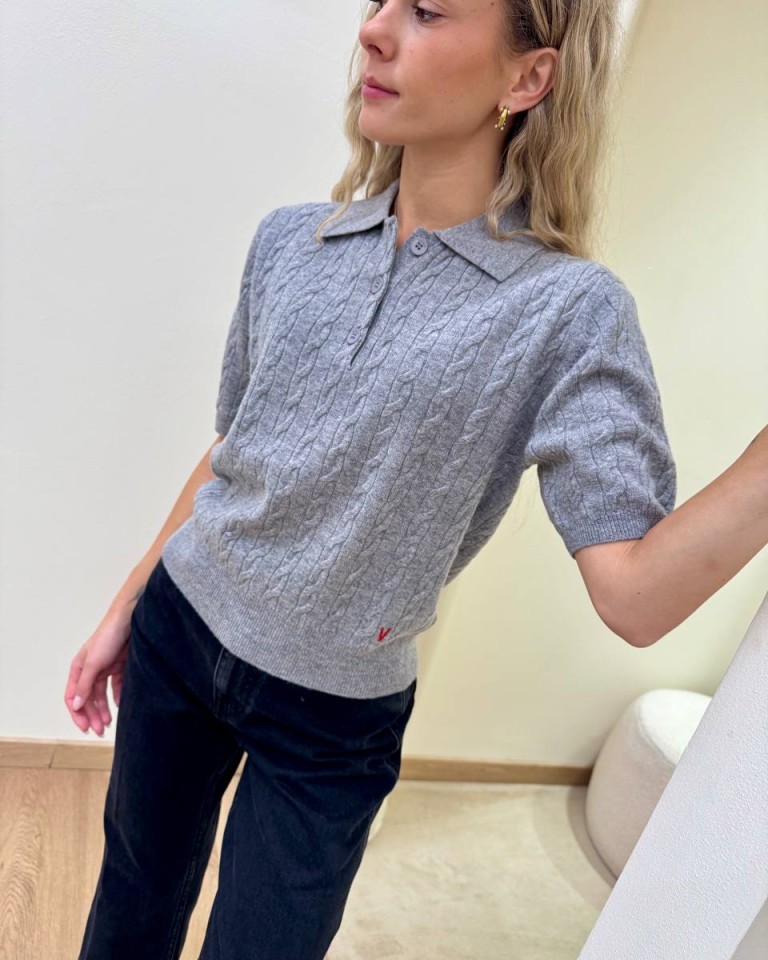 Maglia trecce manica corta polo grigio mélange Vicolo Shop Online Maglia trecce manica corta polo grigio mélange Vicolo