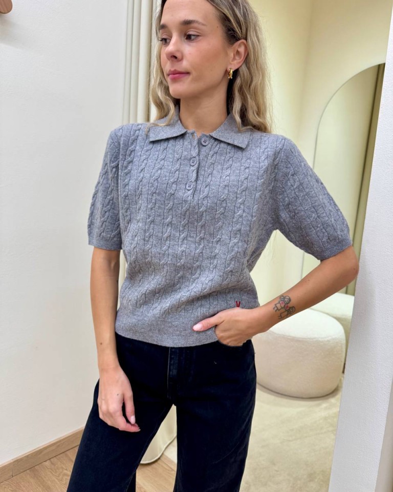 Maglia trecce manica corta polo grigio mélange Vicolo Shop Online Maglia trecce manica corta polo grigio mélange Vicolo