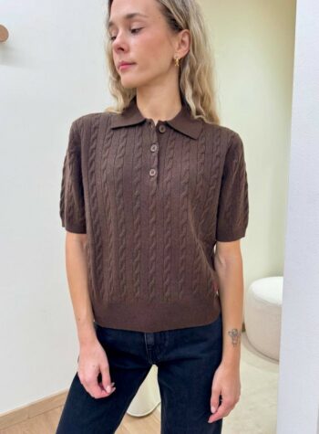 Shop Online Maglia trecce manica corta polo moro Vicolo