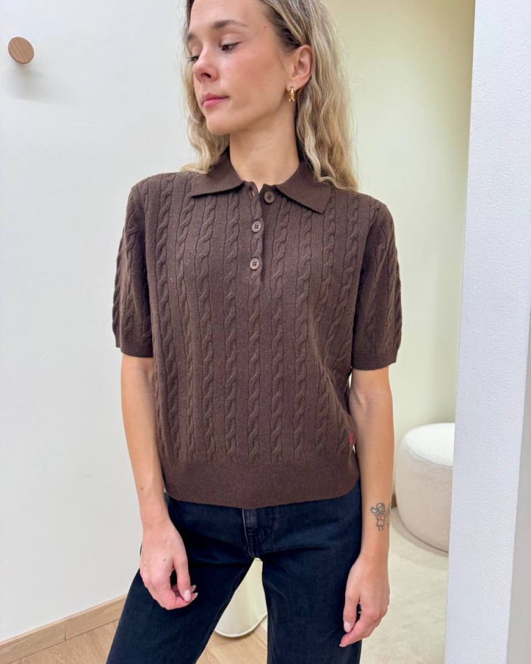 Maglia trecce manica corta polo moro Vicolo Shop Online Maglia trecce manica corta polo moro Vicolo