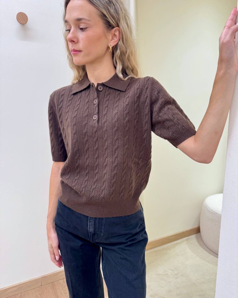 Maglia trecce manica corta polo moro Vicolo Shop Online Maglia trecce manica corta polo moro Vicolo