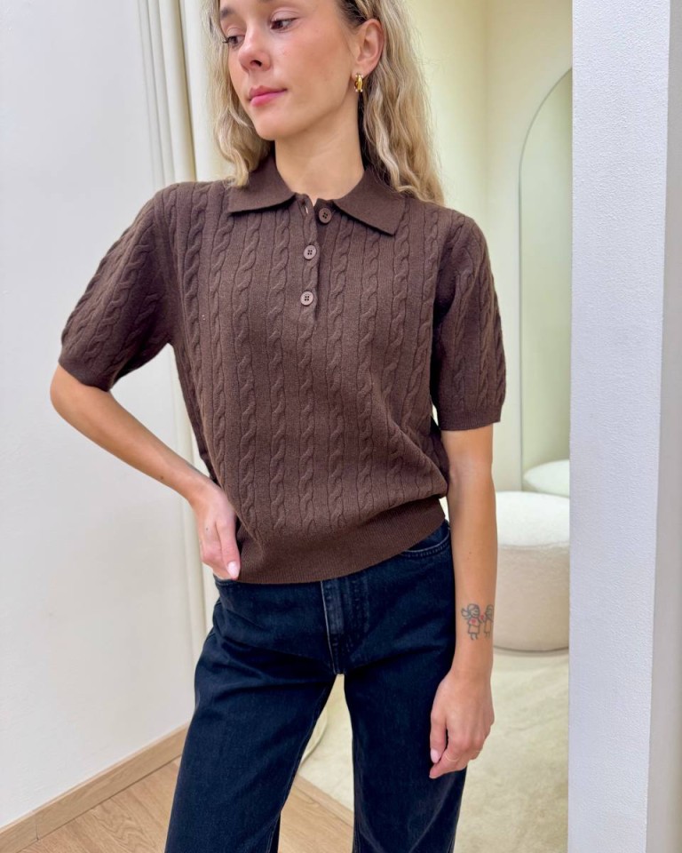 Maglia trecce manica corta polo moro Vicolo Shop Online Maglia trecce manica corta polo moro Vicolo