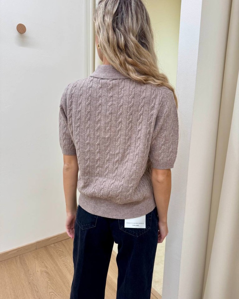 Maglia trecce manica corta polo beige mélange Vicolo Shop Online Maglia trecce manica corta polo beige mélange Vicolo