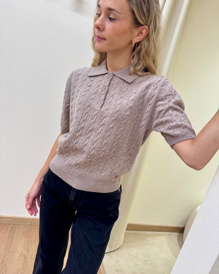 Maglia trecce manica corta polo beige mélange Vicolo Shop Online Maglia trecce manica corta polo beige mélange Vicolo