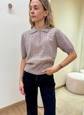 Shop Online Maglia trecce manica corta polo beige mélange Vicolo