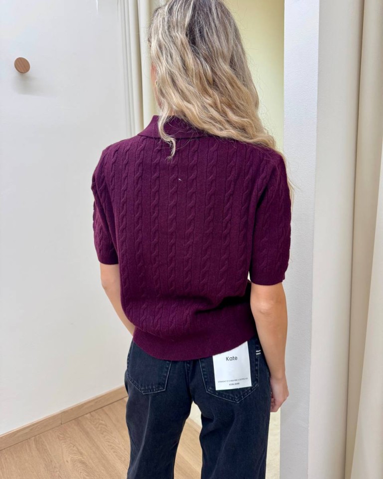 Maglia trecce manica corta polo bordeaux Vicolo Shop Online Maglia trecce manica corta polo bordeaux Vicolo