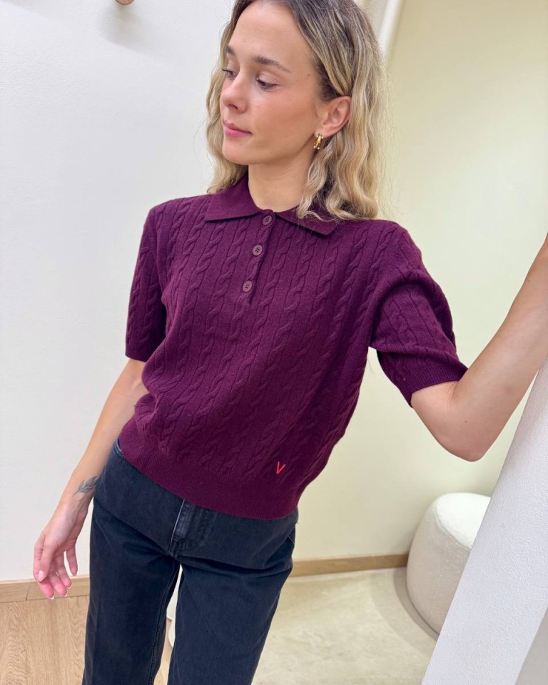 Maglia trecce manica corta polo bordeaux Vicolo Shop Online Maglia trecce manica corta polo bordeaux Vicolo