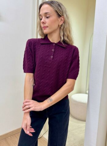 Shop Online Maglia trecce manica corta polo bordeaux Vicolo