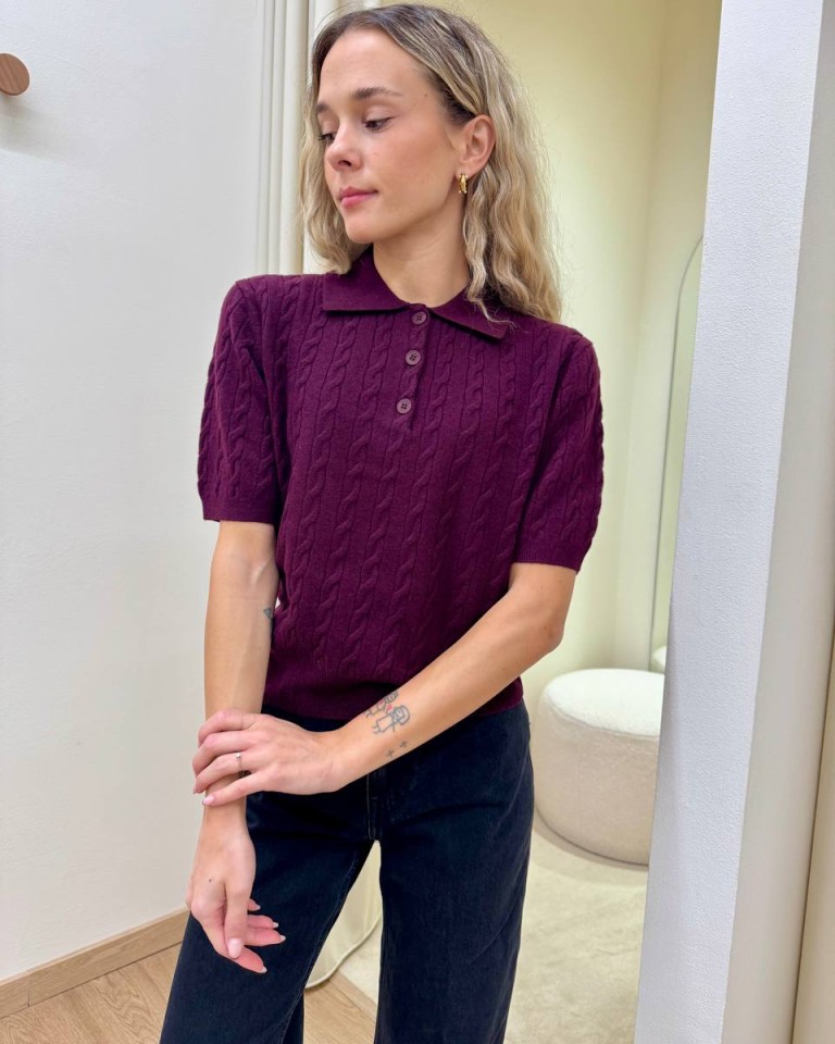 Maglia trecce manica corta polo bordeaux Vicolo Shop Online Maglia trecce manica corta polo bordeaux Vicolo