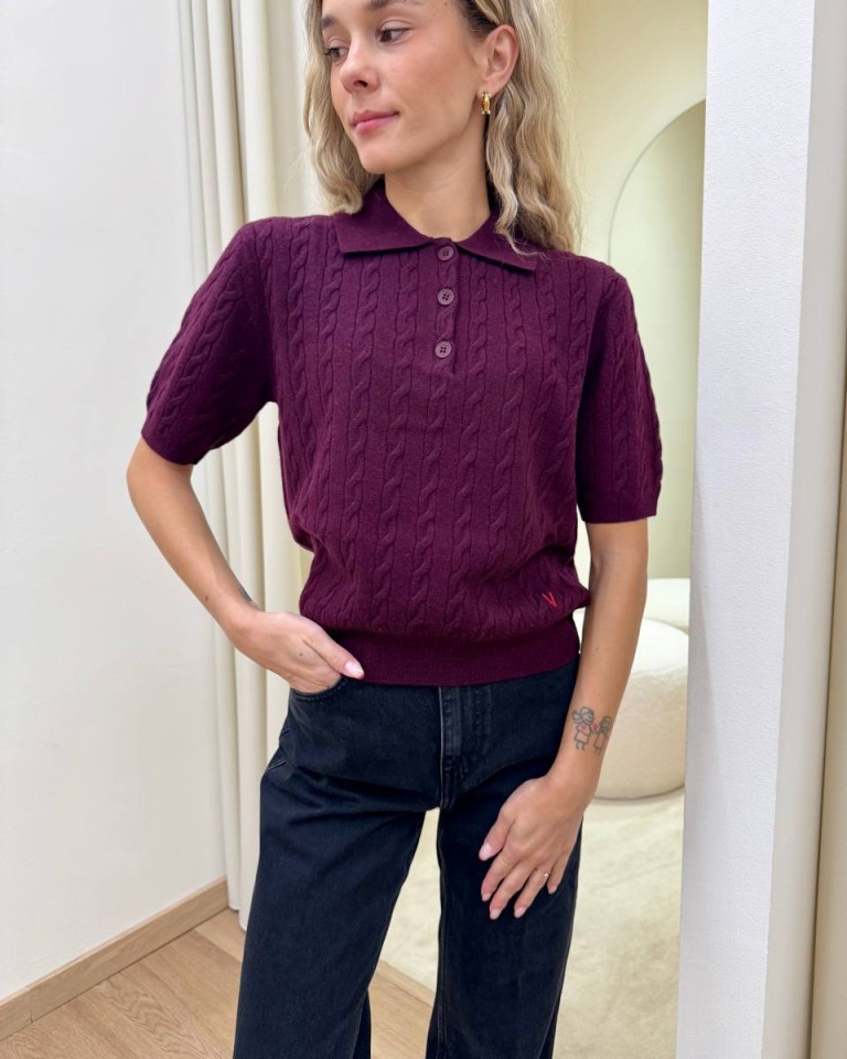 Maglia trecce manica corta polo bordeaux Vicolo Shop Online Maglia trecce manica corta polo bordeaux Vicolo