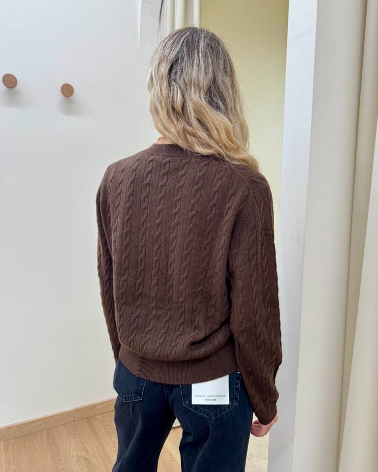 Cardigan trecce pura lana moro Vicolo Shop Online Cardigan trecce pura lana moro Vicolo