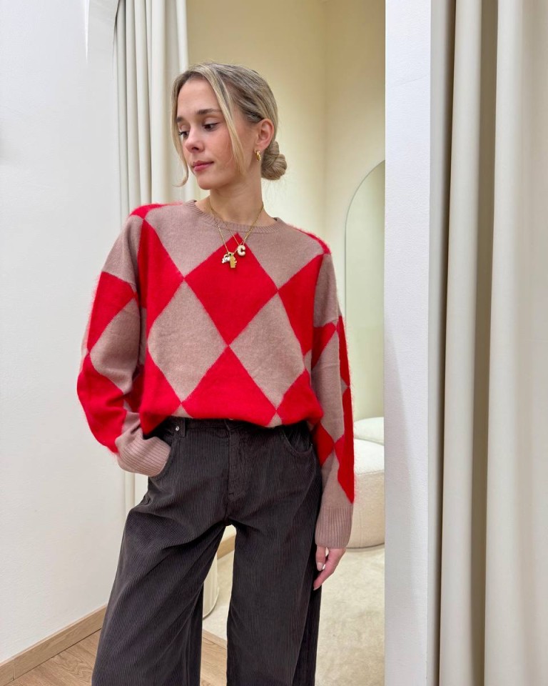 Maglione over rombi cammello e rosso Souvenir Shop Online Maglione over rombi cammello e rosso Souvenir