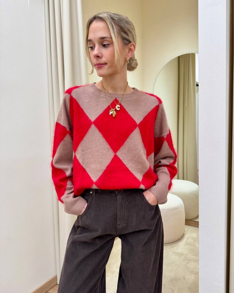 Maglione over rombi cammello e rosso Souvenir Shop Online Maglione over rombi cammello e rosso Souvenir