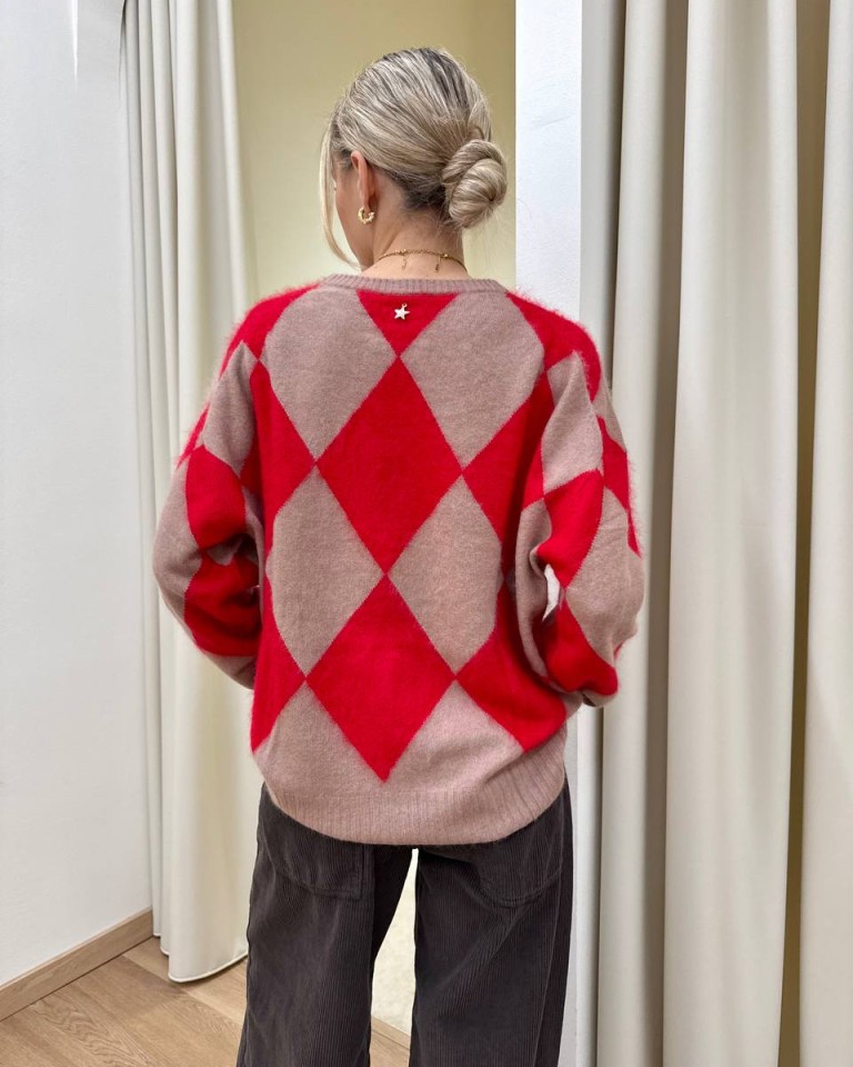 Maglione over rombi cammello e rosso Souvenir Shop Online Maglione over rombi cammello e rosso Souvenir