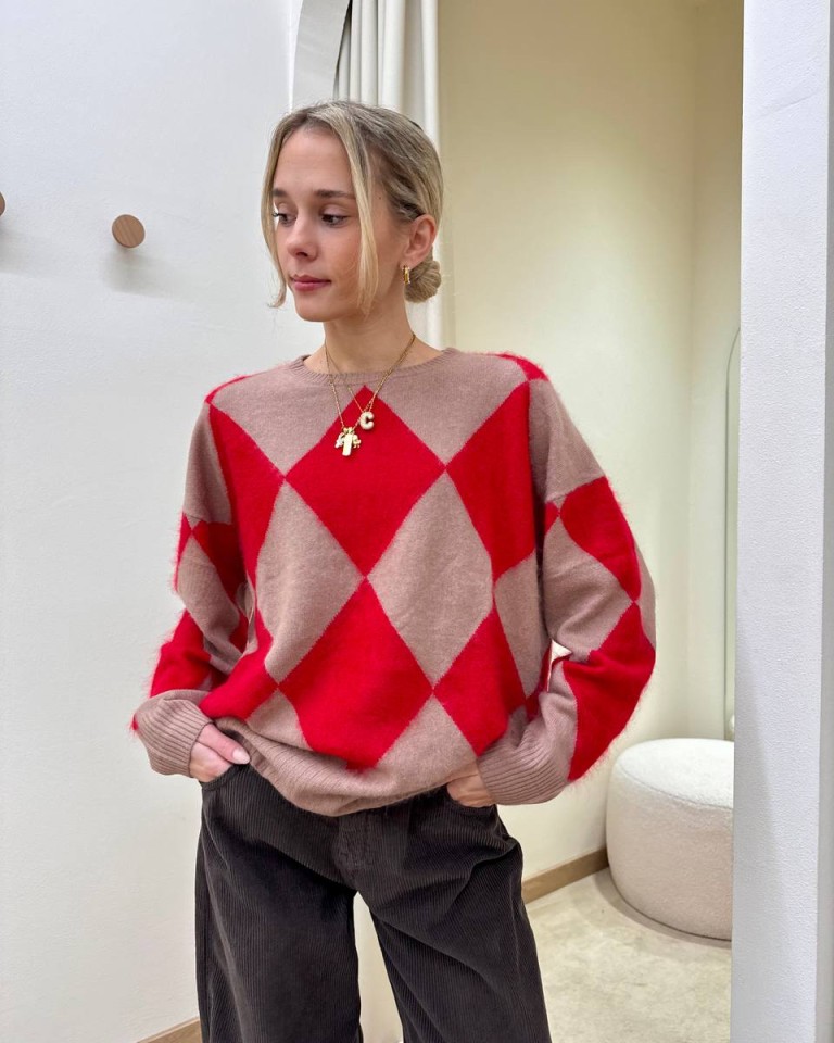 Maglione over rombi cammello e rosso Souvenir Shop Online Maglione over rombi cammello e rosso Souvenir