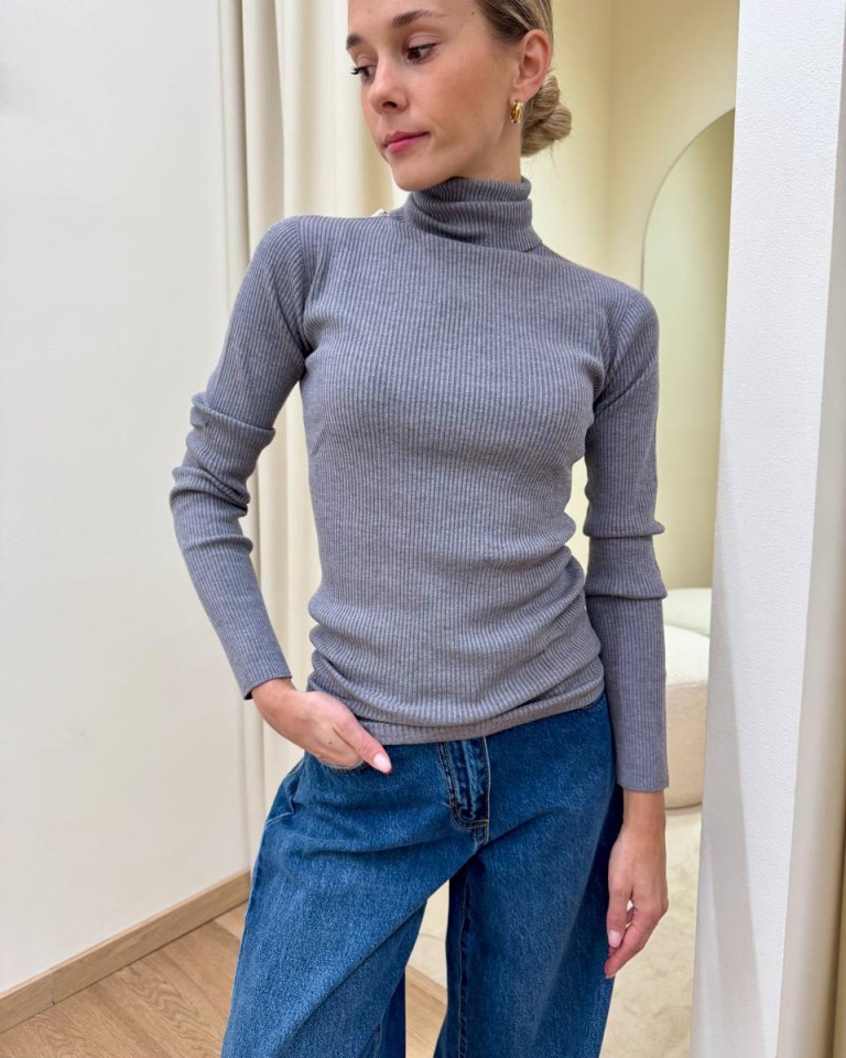 Dolcevita a costine grigio mélange Kontatto Shop Online Dolcevita a costine grigio mélange Kontatto