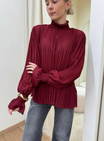 Shop Online Blusa plisse collo alto marsala Kontatto